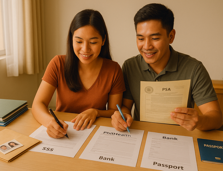 Couple updating government and bank records using their PSA certificate