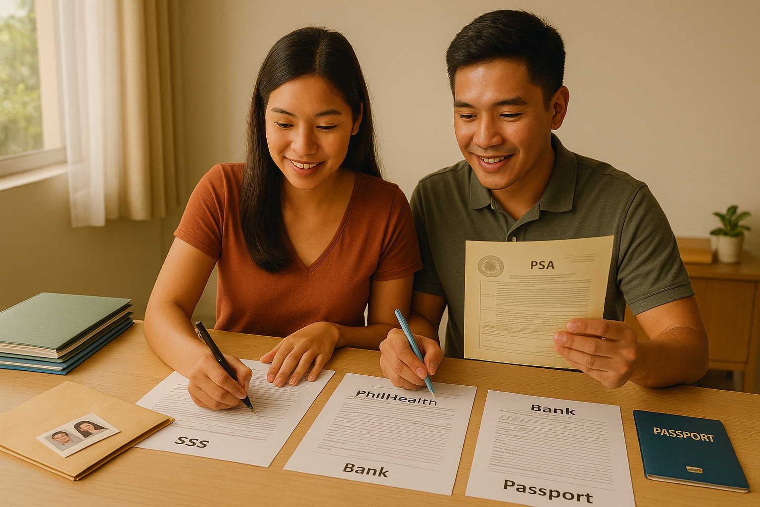 Couple updating government and bank records using their PSA certificate
