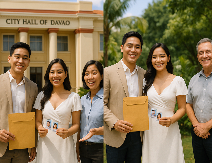 Couple arriving for a Davao City civil ceremony at City Hall and at a small garden venue
