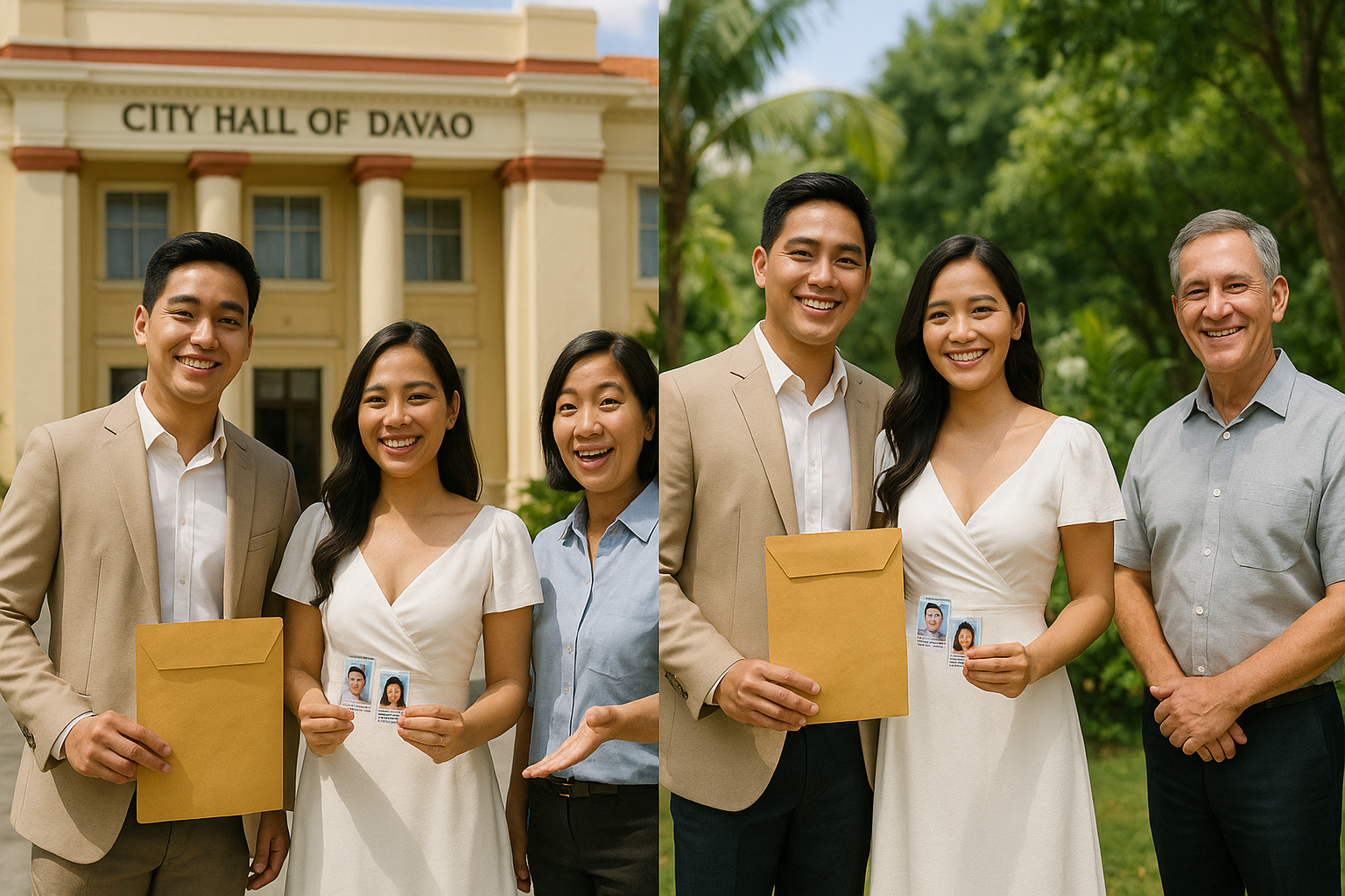 Couple arriving for a Davao City civil ceremony at City Hall and at a small garden venue