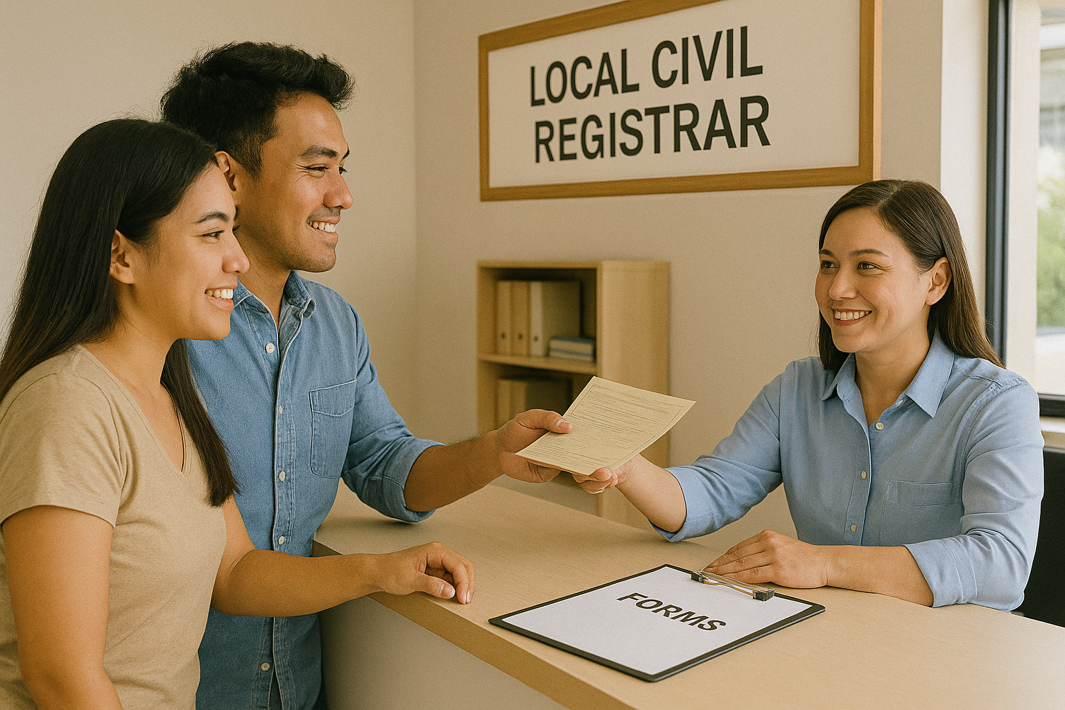 Couple filing marriage license at the Local Civil Registrar window