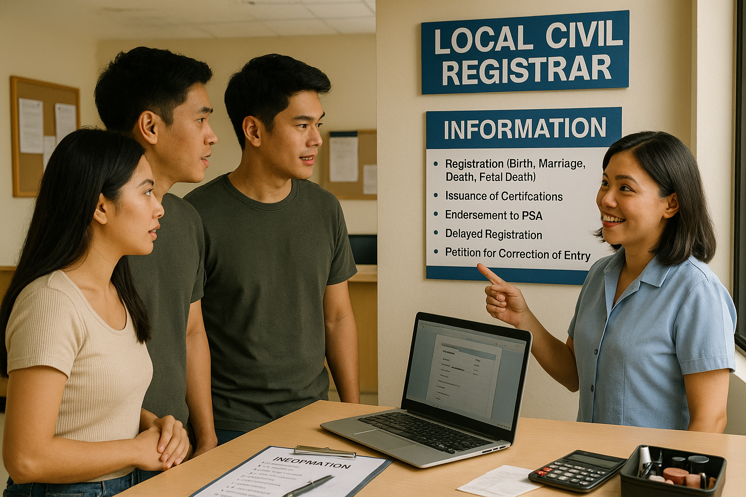 Couple getting answers to common civil wedding questions at an LCR help desk