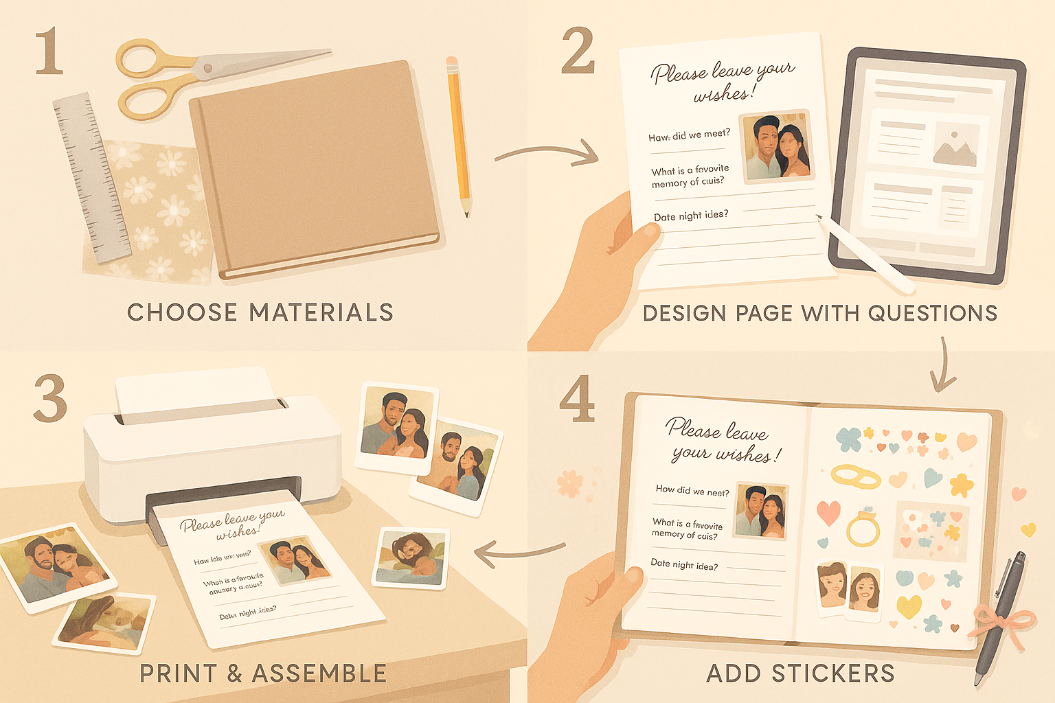 Step-by-step visual guide to making an interactive DIY wedding guest book.