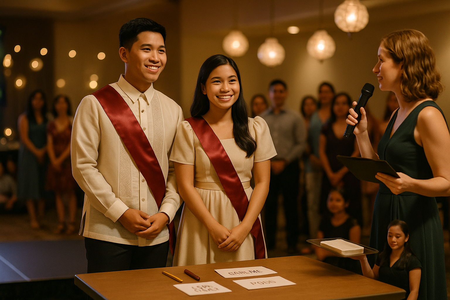 Couple prepares for the Money Dance while the host explains and guests line up