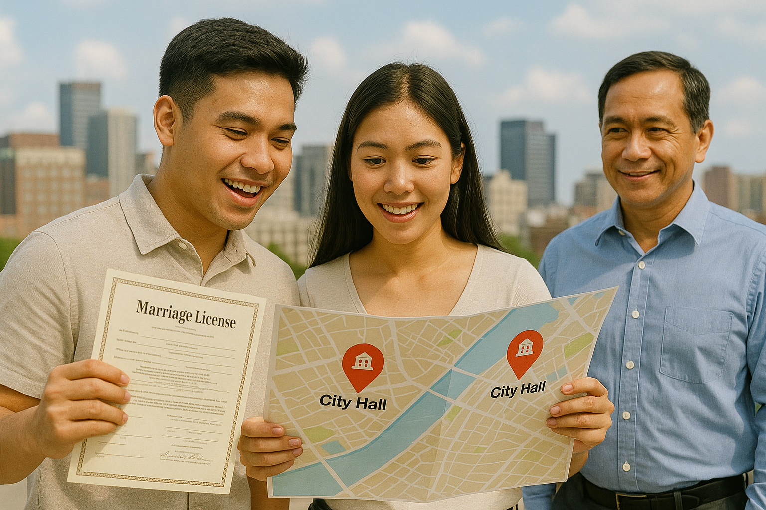 Couple checking if a valid license allows a ceremony in another city