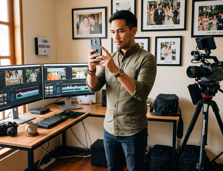 Filipino wedding videographer photographing his Marikina studio space to upload to his Google Business Profile.