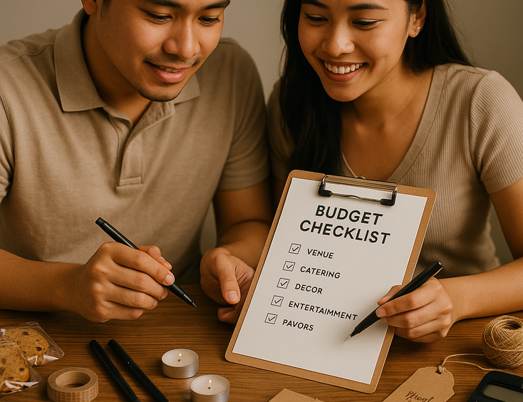 Couple reviews a ₱1,000 budget shopping list with cardstock pens snacks and small candles