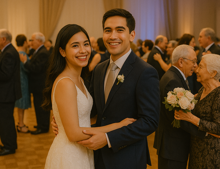 Young Filipino couple honoring the longest married pair during a tender anniversary dance