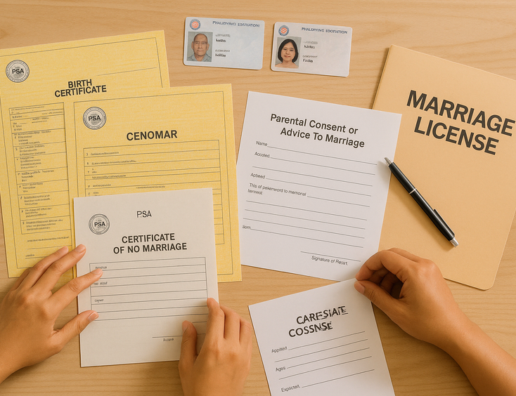 Overhead view of consent or advice form with PSA documents and parent IDs
