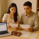 Young Filipino couple preparing embassy and LCR documents at home
