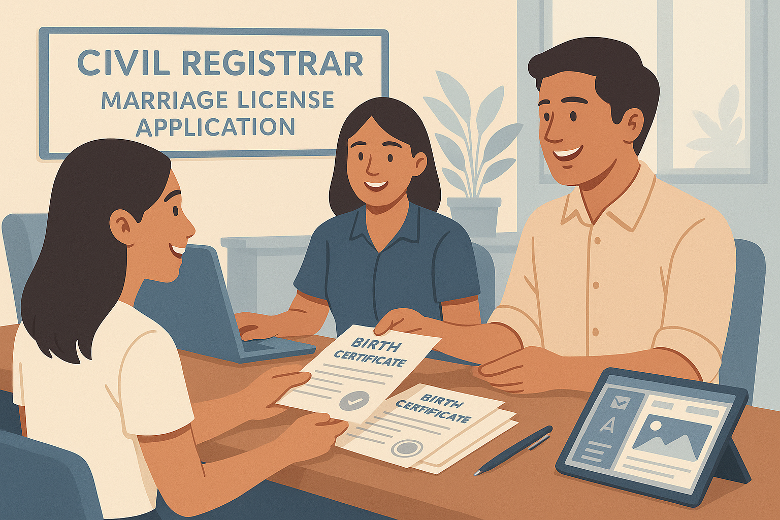 Filipino couple applying for a marriage license at the local civil registrar’s office.