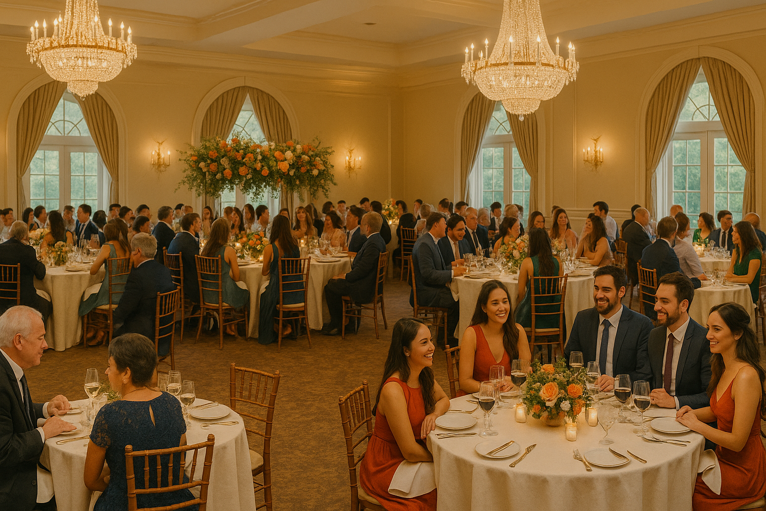 Wedding reception hall set up for both small and large groups of guests.