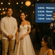 Young Filipino couple on stage with an emcee guiding the program and a timeline on screen