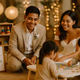 Young Filipino couple guiding a calm kid corner with art puzzles and a token shelf